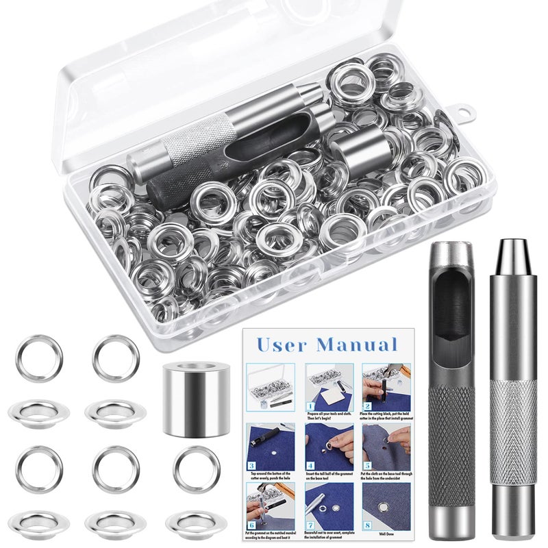 cridoz 120 Sets Grommet Tool Kit 1/2 Inch, Cridoz Grommet Eyelets Kit with Setting Tools and Storage Box for Fabric, Tarps, Curtains - Image 1